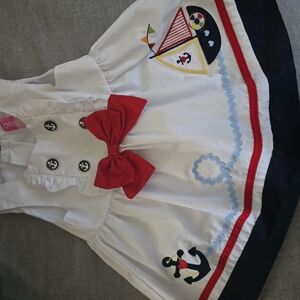 White Nautical Dress with Red Bow